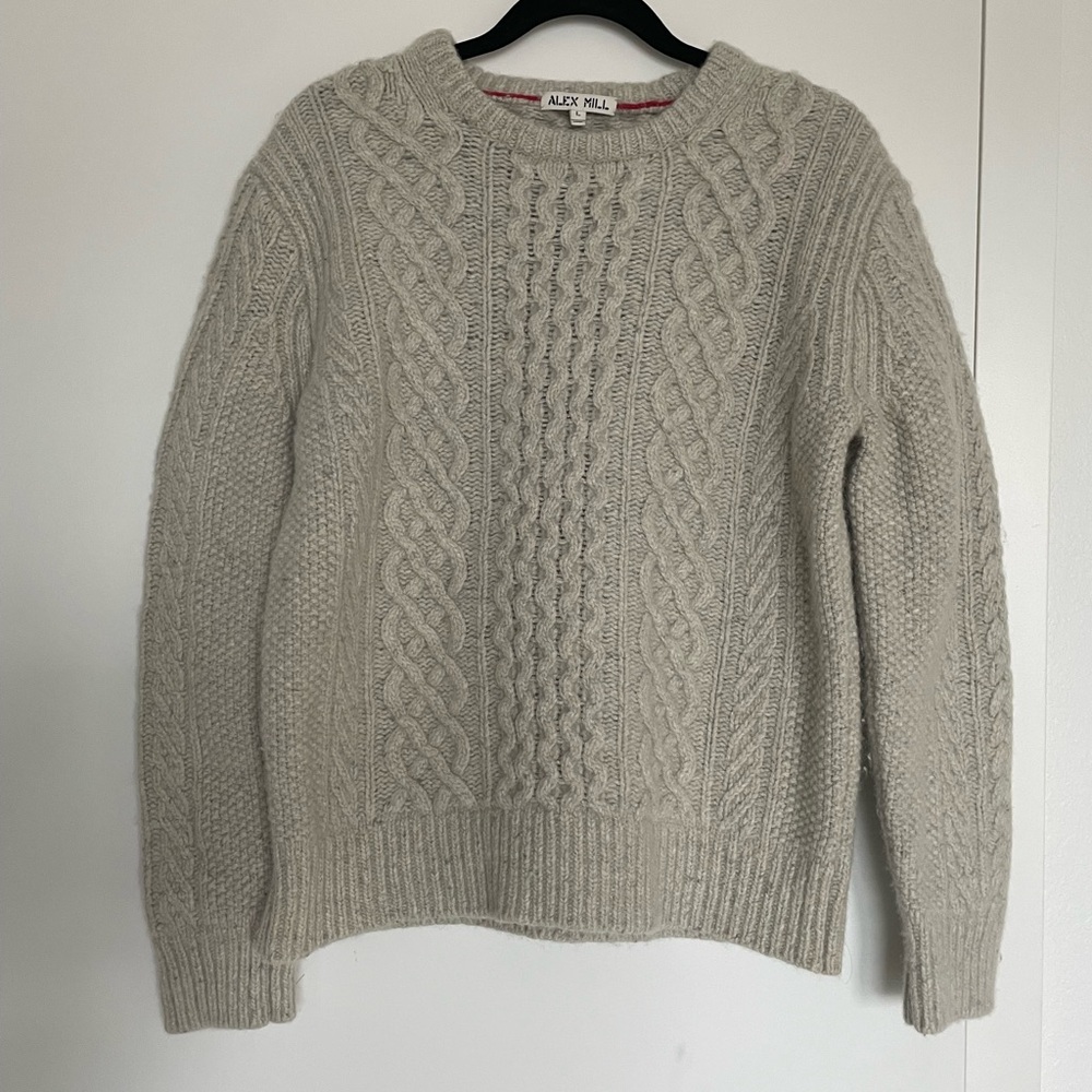 Alex Mill Cream Cable Knit Crewneck Sweater